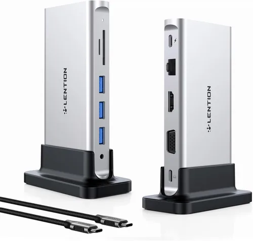 Miniatura 8 de LENTION Estación de acoplamiento para portátil USB C desmontable 10 en 1 con HDMI dual 4K a 60Hz, carga PD, USB C, USB-A, lectores de tarjetas