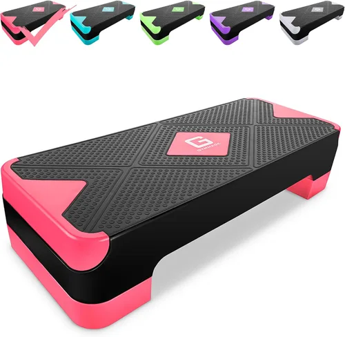 GYMMAGE Stepper aeróbico de entrenamiento ajustable, plataforma de ejercicios aeróbicos con 2 elevadores, plataforma de ejercicios para fitness,