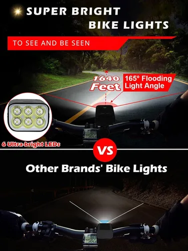 Miniatura 2 de Luces de bicicleta de alto lúmenes delanteras y traseras para conducción nocturna, 10,000 mAh USB recargable 6 luces LED para bicicleta, 5+5 modos