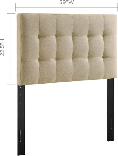 Miniatura 3 de Modway Lily Cabecero doble tapizado de tela de lino con botones en beige