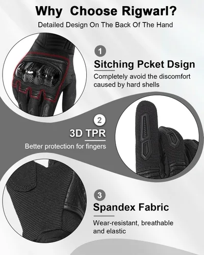 Miniatura 4 de RIGWARL Guantes de motocicleta para hombres y mujeres, para pantalla táctil, transpirables, ligeros, guantes antideslizantes para motocross