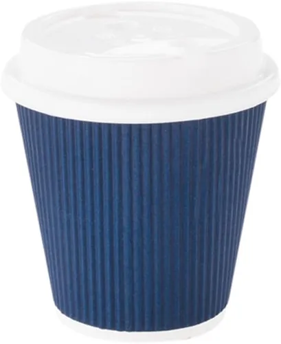 Miniatura 8 de Restaurantware Tazas de café desechables de doble pared de 8 onzas, 500 vasos de papel azul oscuro aislados, diseño de pared ondulada, las tapas se