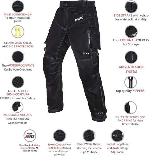 Miniatura 4 de HWK - Pantalones de motocicleta dual sport para hombre con tela de Cordura textil resistente al agua y armadura de protección contra impactos