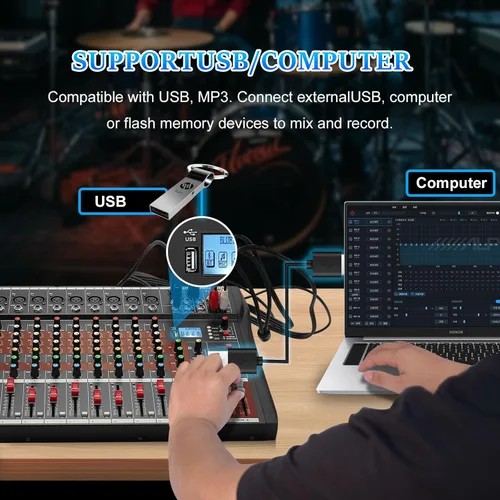 Miniatura 4 de FULUODE Consola de Mezcla de Audio de 12 Canales, CT-120S Mezclador de Música Profesional para DJ, Tablero de Mezcla con Reverb, Reproductor