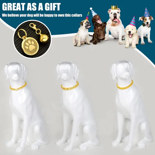 Miniatura 6 de Collares de cadena para perro, collar de eslabones cubanos con hebilla con campana y placa para perro, acero inoxidable, 0.394 pulgadas, collar