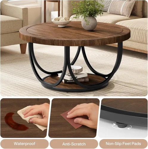 Miniatura 7 de Tribesigns Mesa auxiliar redonda con 2 niveles, mesa de cóctel circular de madera de 31.5 pulgadas con estante de almacenamiento y marco de metal