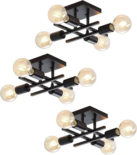 Miniatura 11 de Lámpara de techo industrial de 4 luces, semiempotrada, moderna lámpara de araña de níquel cepillado, lámpara de techo Sputnik con base de bombilla