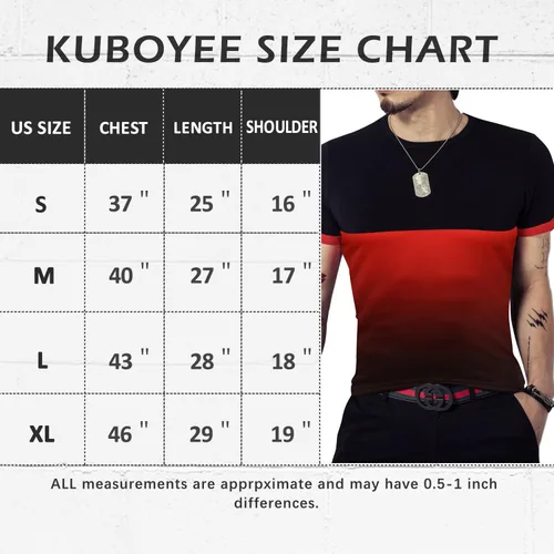 Miniatura 7 de kuboyee Mens Slim Fit Cotton T-Shirt Short Sleeve Crew Neck Contrast Gradient Color Stitching Tops Fashion Shirts Casual Tee