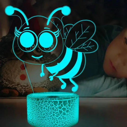 Lámpara de luz nocturna de abeja 3D ilusión 7 cambio de color interruptor táctil mesa decoración lámparas regalo con acrílico plano ABS base cable