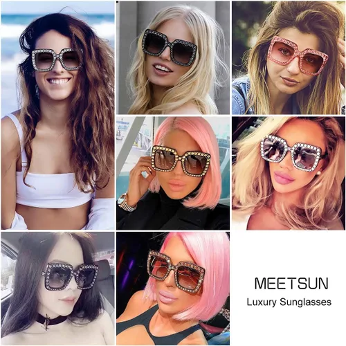 Miniatura 2 de MEETSUN Elton Square Rhinestone Sunglasses Oversized Bling for Women with Diamond Frames 70s Retro for Beach & Disco