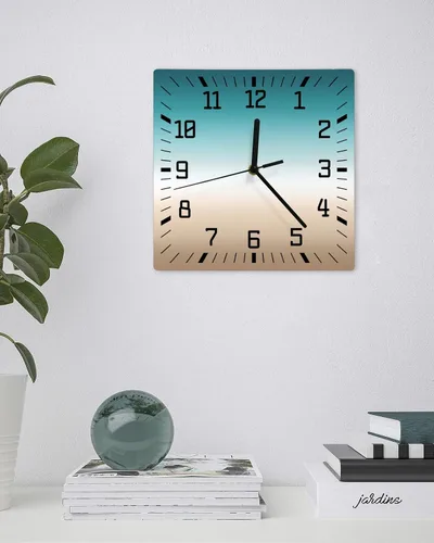 Miniatura 3 de Reloj de pared de madera degradado verde azulado caqui degradado, silencioso, sin tictac, reloj de pared cuadrado con degradado verde y beige