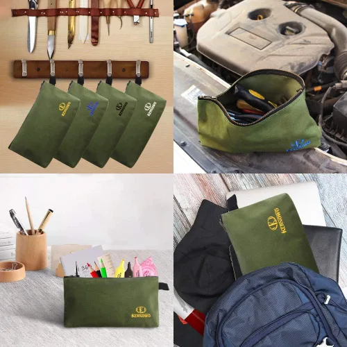 Miniatura 6 de KERNOWO Paquete de 4 bolsas de herramientas de lona con cremallera mejoradas, bolsa de herramientas resistente de 20 onzas, organizador