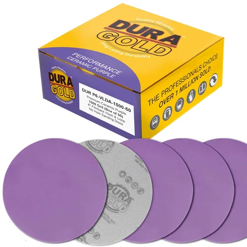 Miniatura 13 de Dura-Gold Premium Discos de lijado de cerámica de película morada de grano 180 de 6 pulgadas, caja de 50 – Papel de lija con soporte de gancho