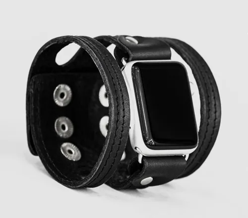 Miniatura 5 de Correa de cuero cosida ancha compatible con Apple Watch de 1.496 in 1.575 in 1.614 in 1.654 in 1.732 in 1.772 in 1.811 in 1.929 in, hecho a mano UA