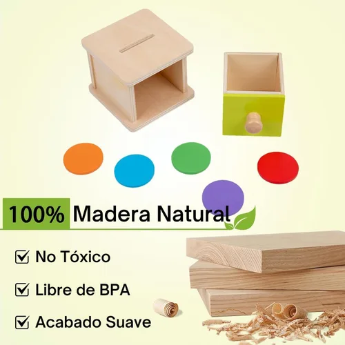 Miniatura 4 de Adena Montessori Caja de monedas, caja de permanencia para monedas de bebé de 1 año, juguetes de desarrollo de bolas de madera para bebés de 6 a 12