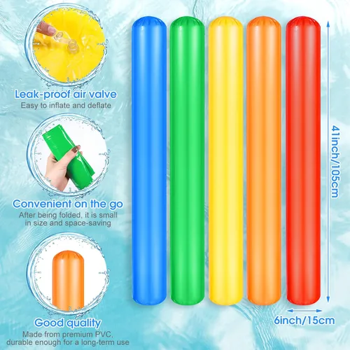 Miniatura 3 de Palos inflables para piscina de 41.3 pulgadas, fideos de natación de PVC, coloridos fideos inflables para piscina, adultos, flotadores, fideos