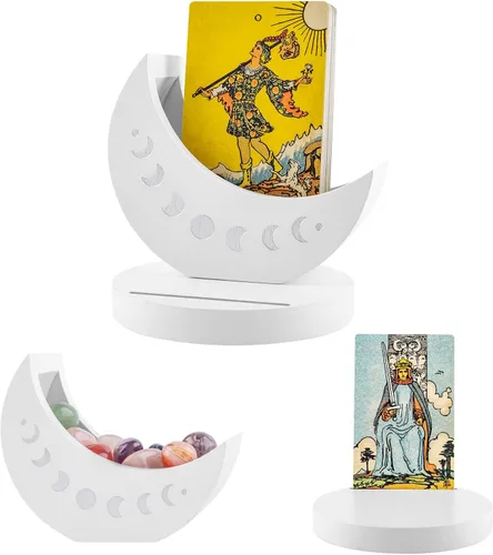 Miniatura 8 de Caja de exhibición de tarot con soporte para tarjetas, estuche de madera con soporte de fase lunar para almacenamiento de piedra de cristal, Negro
