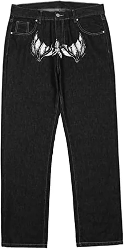 Miniatura 4 de SKYWPOJU Pantalones de mezclilla con bordado de calavera para hombre estilo vintage hip hop de los años 90 con diseño de patineta