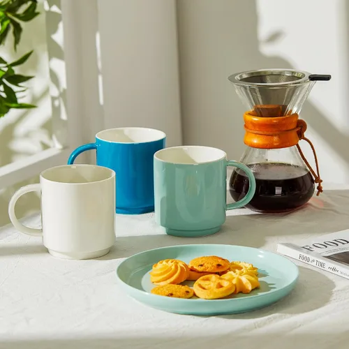 Miniatura 5 de Sweese Tazas de café apilables, tazas de porcelana de 10 onzas para bebidas de café especiales, capuchino, café moca, café con leche, té y té, juego