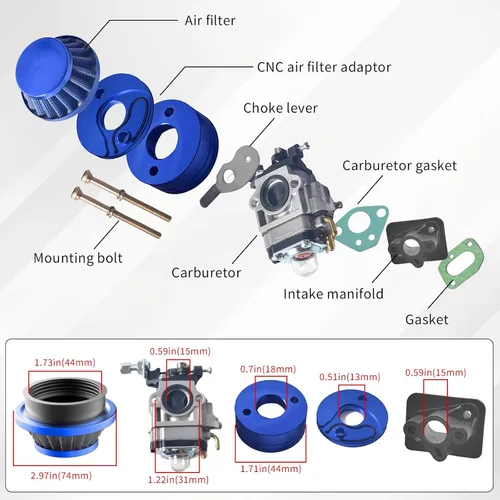 Miniatura 3 de Kit de mejora de carburador de 15 mm, filtro de aire, colector, tubo de entrada, pila de aleación para scooter de gasolina de 2 tiempos de 33 cc 43