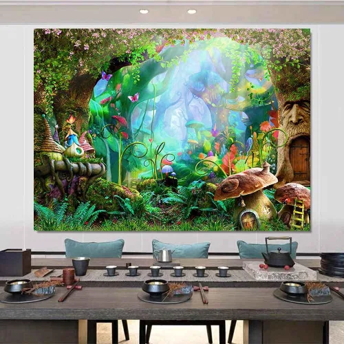 Miniatura 5 de Aidatain Tapiz de bosque de cuento de hadas, para colgar en la pared, diseño de hongos, de franela, grande, 80 x 60 pulgadas, tapices de paisaje