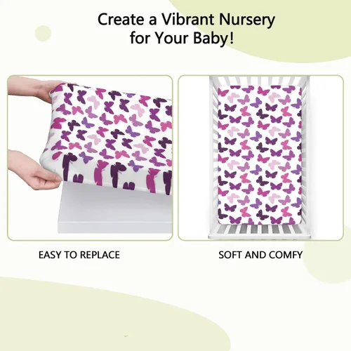 Miniatura 6 de Sábana bajera ajustable para cuna con temática de mariposa, sábana bajera estándar para cuna, suave y transpirable, sábana de bebé para niños