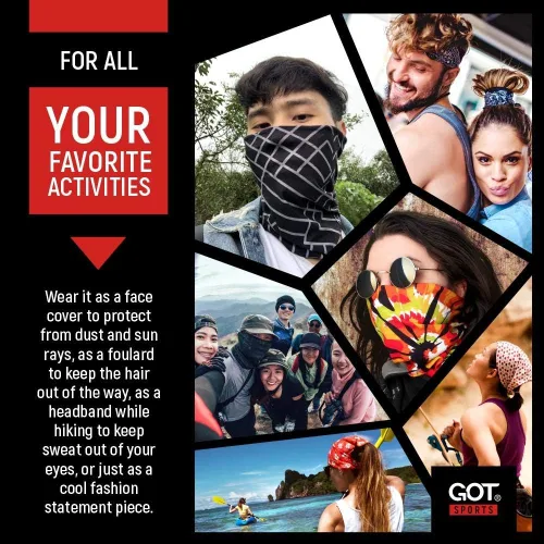 Miniatura 6 de GOT Sports Bandana de tubo - Polaina para el cuello para mujeres y hombres, máscara facial, envoltura para el cuello, bufanda para la cabeza