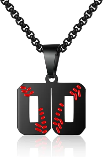 Collar de béisbol de la suerte para niño, con número de camiseta del 00 al 99, cadena de acero inoxidable con dije de béisbol, regalo para hombre