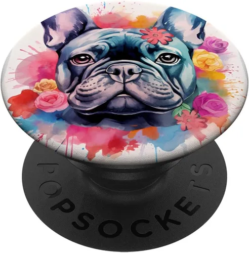 Colorido Bulldog Francés Acuarela Arte Mascota Perro Mamá PopSockets Intercambiable PopGrip