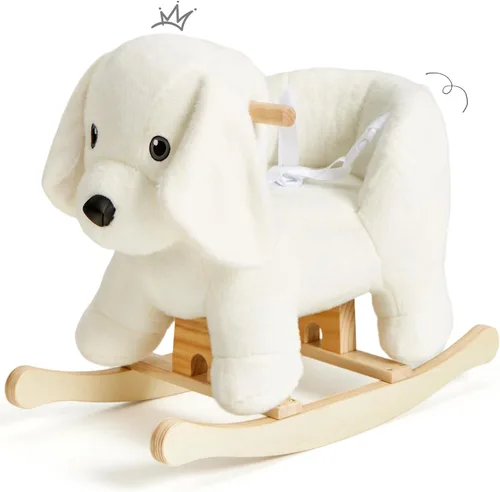 Miniatura 9 de Caballo mecedor para bebé, caniche de madera para niños pequeños de 1 año de edad, lindo perro de peluche de juguete mecedora para bebés, niños