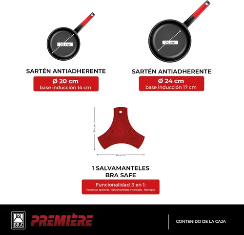 Miniatura 2 de BRA Juego de sartenes antiadherentes de aluminio fundido de 7.9-9.4 in rojo [Exclusivo de Amazon]