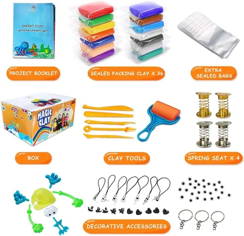 Miniatura 3 de ESSENSON Kit de arcilla para modelar – 36 colores de arcilla mágica de secado al aire, moldeo de bricolaje con herramientas de escultura, recuerdos