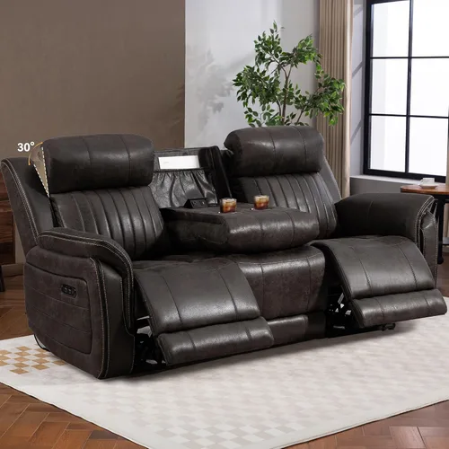 Miniatura 16 de Sofá biplaza reclinable eléctrico Zero Gravity con reposacabezas ajustables, sillón reclinable eléctrico con consola, sofá reclinable eléctrico de 2