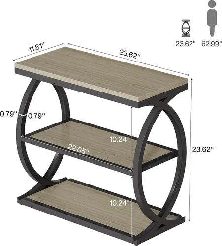 Miniatura 2 de Tribesigns - Mesa auxiliar estrecha de 3 niveles para sala de estar, mesa auxiliar de madera industrial con marco de metal, pequeña mesita de noche