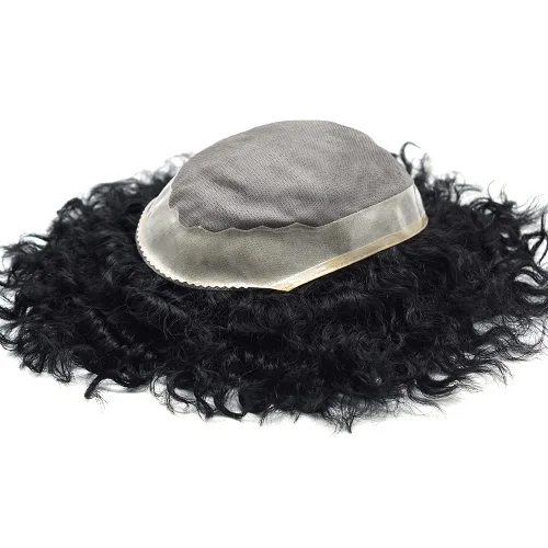 Miniatura 7 de Afro Curl Black Mens Toupee Afro Americano Unidades de Cabello para Hombres Negros Kinky Rizado Fino Mono Brasileño Cabello Humano Pelucas Hombres