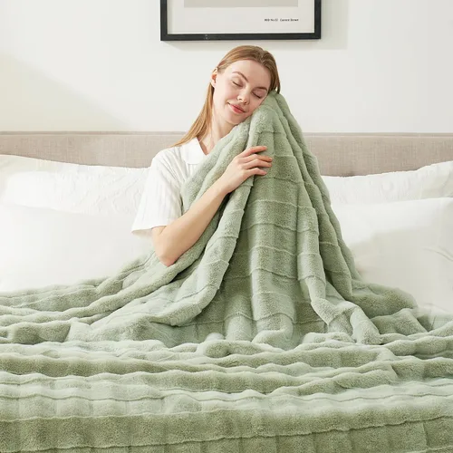 Miniatura 25 de Cozy Bliss Manta mullida de piel sintética para sofá, cama, sala de estar, 50 x 60 pulgadas