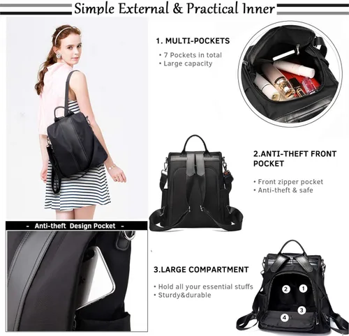 Miniatura 6 de TcIFE - Morral elegante de nailon diseño antirrobo para mujer
