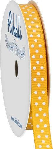 Miniatura 19 de Ribbli Cinta de grogrén para manualidades, carrete de 3/8 pulgadas, 10 yardas, narciso amarillo con puntos blancos, uso para envolver regalos