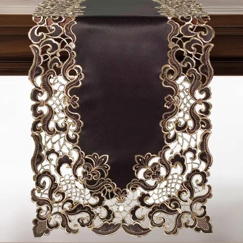 Miniatura 9 de DECOZEN Camino de Mesa Navideño Dorado con Ciruela – Bufanda Decorativa Bordada para Comedor y Tocador para Mesas Navideñas, Bodas y Fiestas – 14 x
