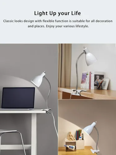 Miniatura 2 de Lámpara de escritorio, lámparas de mesa para cuidado de los ojos, rotación de 360°, cuello de cisne con clip, luz de lectura, portátil, abrazadera