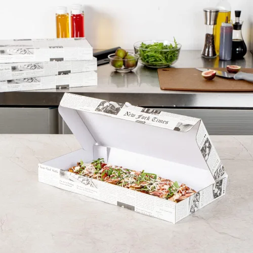 Miniatura 4 de Restaurantware Caja de pizza pequeña de 50 unidades, 14 x 7 x 1.5 pulgadas, caja rectangular para llevar papel corrugado para alimentos calientes
