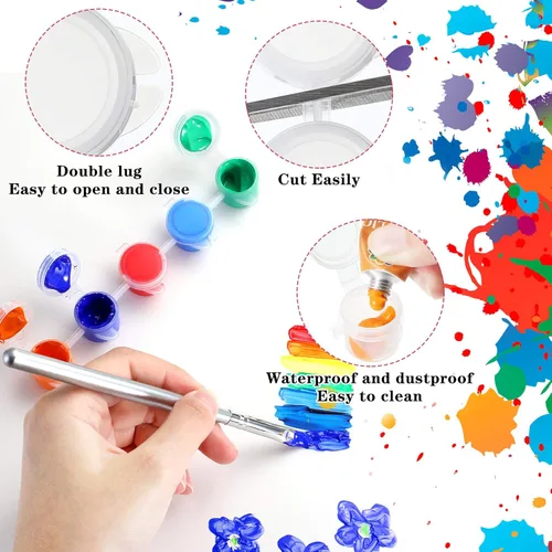 Miniatura 3 de Patelai 100 tiras, 600 macetas vacías con tapas, mini contenedores de almacenamiento de pintura de plástico, suministros de manualidades para aulas
