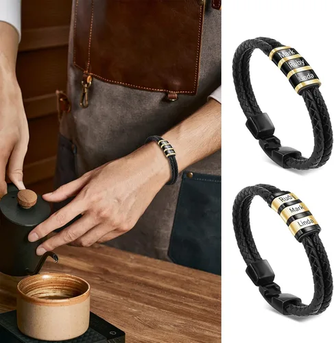Miniatura 66 de Pulseras de cuero personalizadas para hombre con 1-6 nombres, pulsera trenzada personalizada con cuentas para papá, marido, día del padre, San