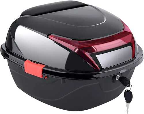 Miniatura 13 de Caja trasera universal de 42 litros para motocicleta con respaldo suave, funda rígida con accesorios de montaje, 15.7 x 14 x 11 pulgadas (color rojo)