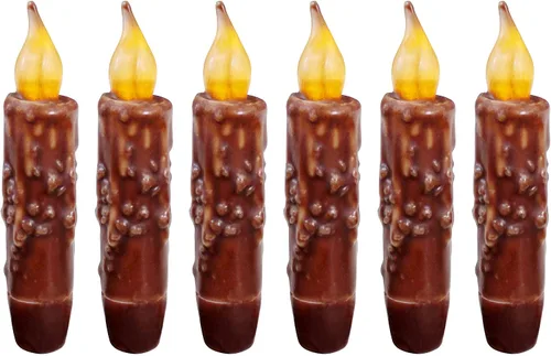 Miniatura 17 de CVHOMEDECO. Velas de cera real sumergidas a mano con temporizador LED con pilas, velas cónicas sin llama primitivas del país, 4-3/4 pulgadas, negro