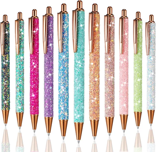 Miniatura 8 de Epakh 11 piezas bolígrafos de lujo para mujer, bolígrafos retráctiles de metal con purpurina brillante y bonitos, tinta negra, punta media de 1.0