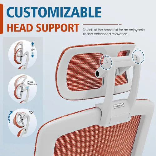 Miniatura 6 de GABRYLLY Silla de oficina ergonómica, silla de escritorio de casa de respaldo alto con reposacabezas, brazos abatibles, bloqueo de inclinación