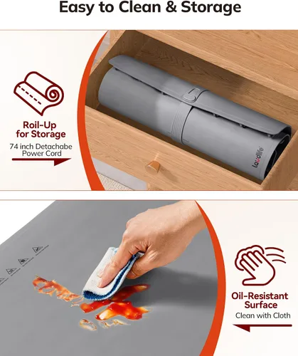 Miniatura 5 de Laudlife Tapete de calentamiento eléctrico para alimentos, almohadilla térmica de silicona enrollable con 7 niveles ajustables de Tempmaster