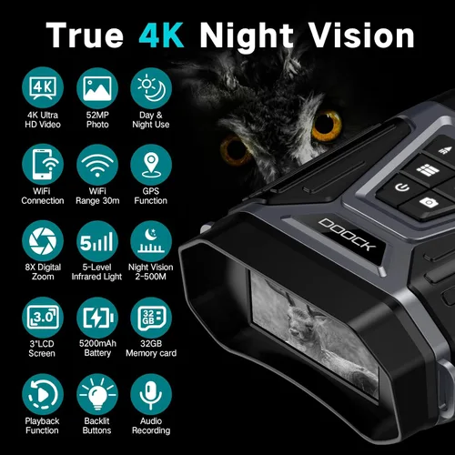 Miniatura 2 de Gafas de visión nocturna, prismáticos de visión nocturna 4K con control de aplicación y GPS, grabación de video y fotos Full HD, prismáticos