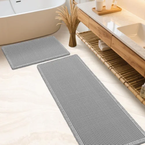 Miniatura 66 de IM HOME Tapete de baño de punto gofre, color caqui, de 24 x 17 pulgadas, tejido bohemio, moderno, absorbente, antideslizante, suave, lavable